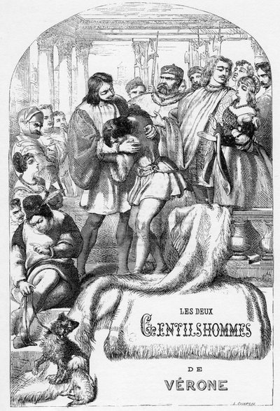 The Two Gentlemen of Verona – Ilustrace v „“ Works complete by William Shakespeare““ 1866 – Ilustrace a obecná forma tohoto vydání jsou vypůjčeny z Cassellova ilustrovaného Shakespeara, vydaného v Londýně od English School