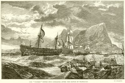 Victory odtažena do Gibraltaru po bitvě u Trafalgaru od English School