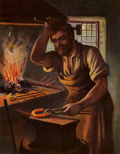 Vesnický kovář (barevná litografie) od English School