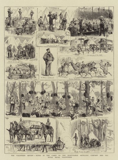 The Volunteer Review, Notes in the Campes of the Honorable Artillery Company and the Royal Naval Volunteers (rytina) od English School