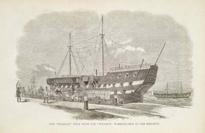 The Warrior Hulk with the Sulphur Washing-Ship in the Distance, from The Criminal Prisons of London and Scenes of Prison Life od Henry Mayhew (1812-87) a John Binny, 1862 od English School