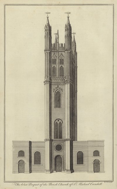 Západní prospekt farního kostela svatého Michaela, Cornhill, Londýn od English School