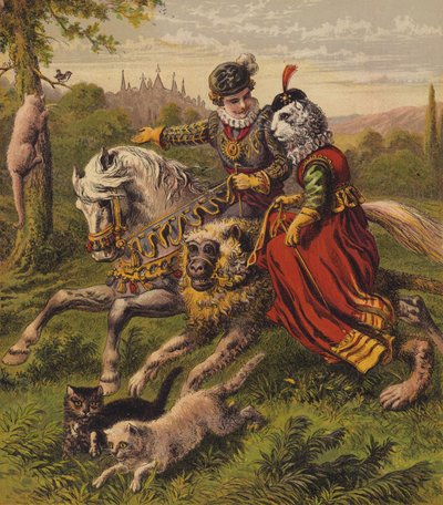 Bílá kočka (barevná litografie) od English School