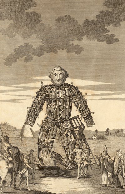 The Wicker Man of the Druids, from The Complete English Traveller, aneb nový přehled a popis Anglie a Walesu, hospoda. 1771 od English School