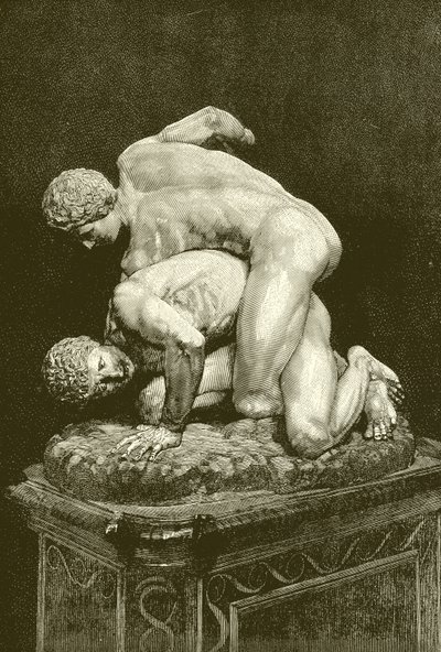 Zápasníci. Mramorová skupina v galerii Uffizi ve Florencii (rytina) od English School
