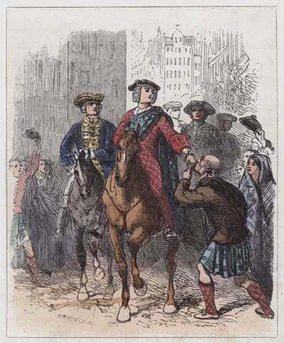The Young Chevalier Entering Edinburgh (barevná rytina) od English School