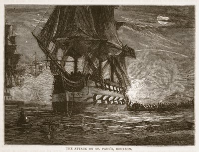 Útok na St Pauls, Bourbon, ilustrace z Cassells Illustrated History of India od Jamese Granta, pub. 1879 od English School