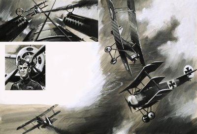 Bitva mezi britskými SE5 a Wernerem Vossem v jeho trojplošníku Fokker od English School