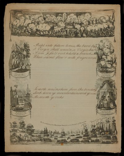 Bombardování Kodaně britskými silami a vylodění britských sil na ostrově Zélandu, publikovali T. a R. Hughesovi v roce 1807 od English School