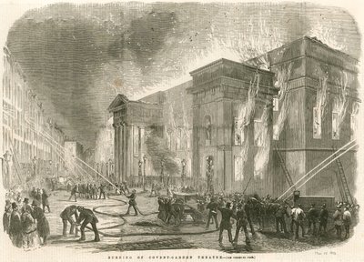 Vypálení divadla Covent Garden v Londýně ráno 5. března 1856 od English School