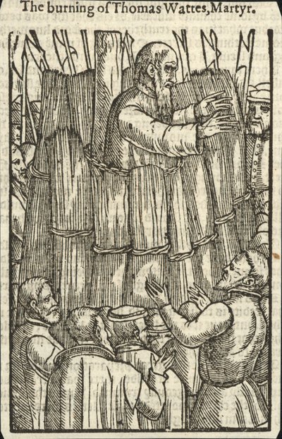 Upálení mučedníka Tomáše Wattese (rytina) od English School