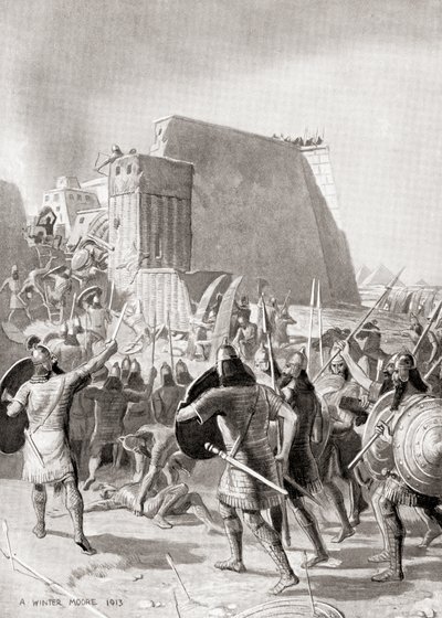 Dobytí Memphisu v Egyptě asyrským králem Esarhaddonem, 671 př. n. l., z Hutchinson