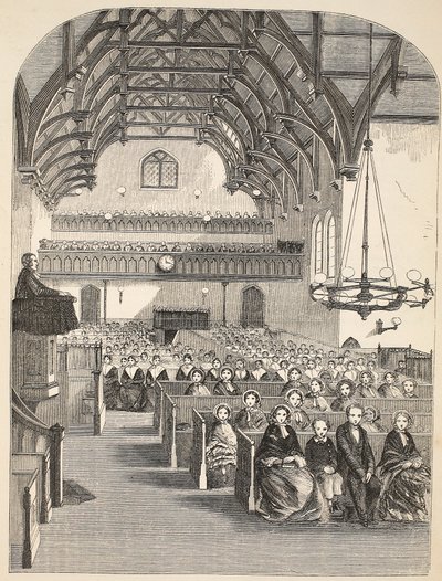 Kaple v Brixtonu, ilustrace z knihy The Criminal Prisons of London and Scenes from Prison Life od Henryho Mayhewa a Johna Binnyho, vyd. 1862 od English School