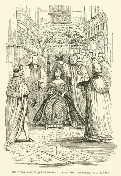 Korunovace královny Viktorie, od Observer, 2. července 1838 (rytina) od English School