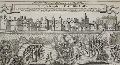 Popis hradu Windsor, ilustrace z Acts and Monuments od Johna Foxe, deváté vydání, hospoda. 1684 od English School