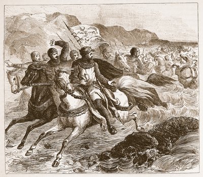 Katastrofa Johnsovy armády u Wash, ilustrace z Cassells Illustrated History of England (sépiová fotografie) od English School