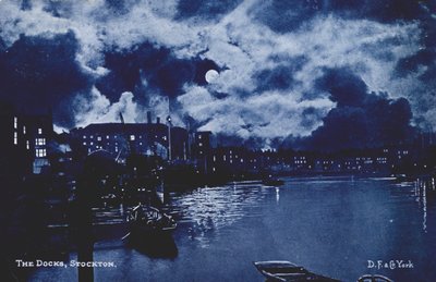 Doky, Stockton-on-Tees (barevná litografie) od English School