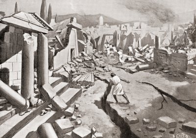 Zemětřesení ve Spartě, starověké Řecko, 464 př.nl, z Hutchinsonovy Dějiny národů, pub. 1915 od English School