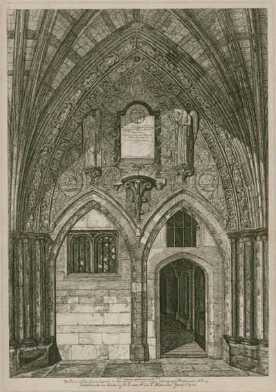 Vchod z východního kláštera do starobylé Kapituly, Westminster Abbey, Londýn od English School