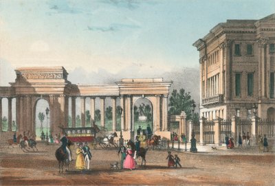 Vstup do Hyde Parku z Piccadilly se západním křídlem Apsley House od English School