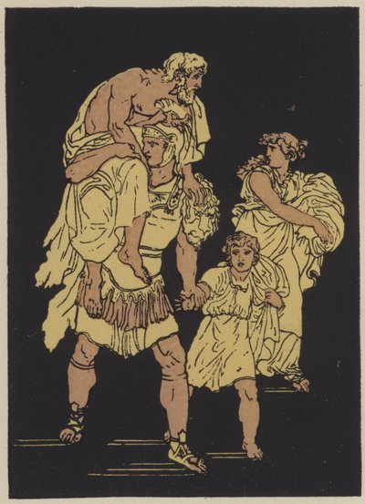 Útěk z Tróje (barevná litografie) od English School