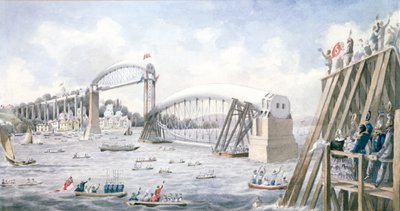 Plovoucí poslední úsek mostu Royal Albert Bridge, Saltash (wc na papíře) od English School