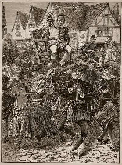 Skotačení My Lord of Misrule, ilustrace z Cassells Illustrated History of England (sépiová fotografie) od English School