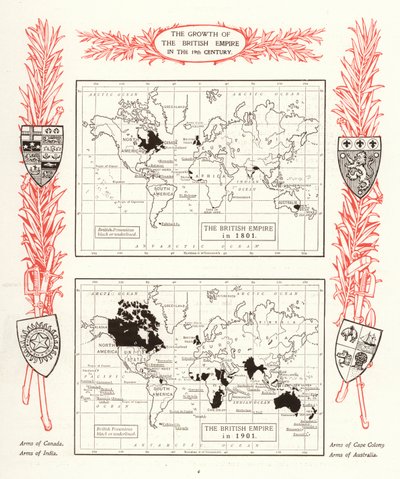 Růst Britského impéria v 19. století (litho) od English School