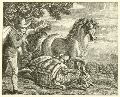 Kůň a naložený osel (rytina) od English School