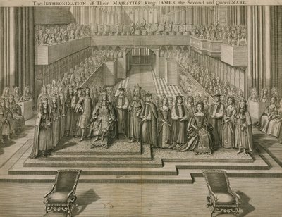 Intronizace jejich Veličenstva krále Jakuba II. a královny Marie ve Westminsterském opatství od English School