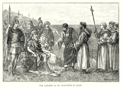 Přistání svatého Augustina v Kentu (rytina) od English School