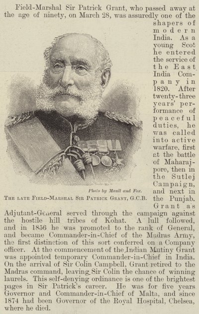 Zesnulý polní maršál Sir Patrick Grant, GCB (rytina) od English School