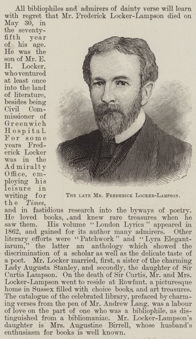 Zesnulý pan Frederick Locker-Lampson (rytina) od English School