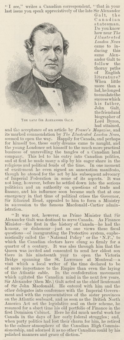 Zesnulý sir Alexander Galt (rytina) od English School