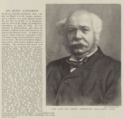Zesnulý sir Henry Creswicke Rawlinson, Baronet (rytina) od English School