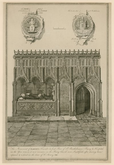 Památník Rahera, zakladatele a prvního převora převorství a špitálu svatého Bartoloměje v roce 1123 od English School