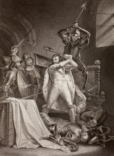 Vražda Richarda II z Anglie na zámku Pontefract v roce 1400 (litho) od English School