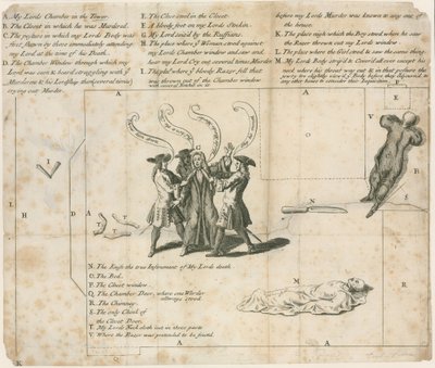 Vražda hraběte z Essexu v londýnském Toweru v roce 1683 (rytina) od English School