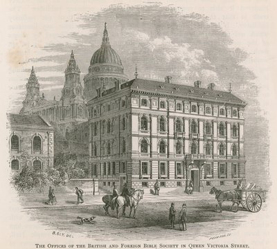 Kanceláře Britské a zahraniční biblické společnosti v Queen Victoria Street v Londýně od English School