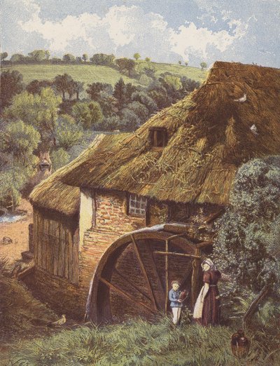 Starý vodní mlýn (barevná litografie) od English School