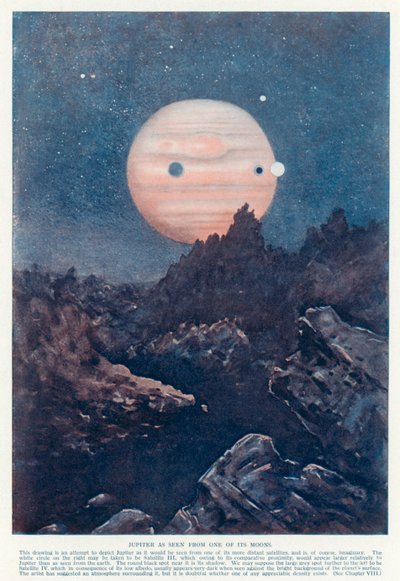 Planeta Jupiter při pohledu z jednoho z jejích měsíců (barva litho) od English School