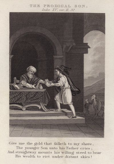 Marnotratný syn, Lukáš XV, ver 11, 32 (rytina) od English School