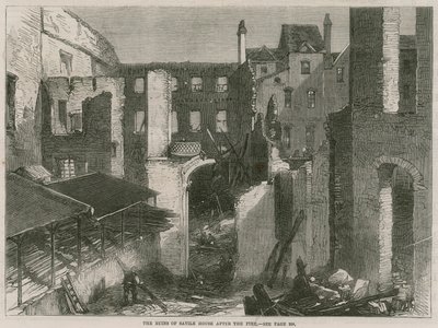 Ruiny Savile House, Leicester Square, Londýn, po požáru od English School