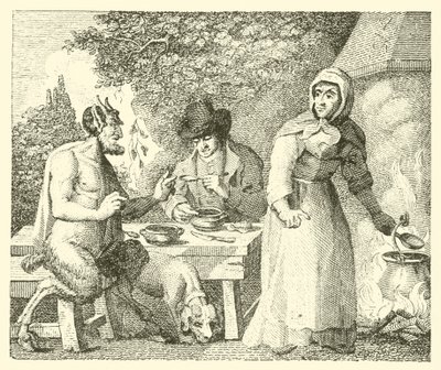 Satyr a poutník (rytina) od English School