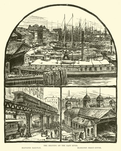 Lodní doprava na East River; Zvýšená železnice; Přívoz v Hamiltonu od English School