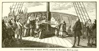 Střelba admirála Bynga na palubě Monarque, 14. března 1757 od English School