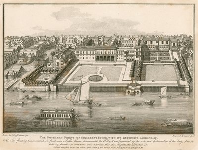 Jižní průčelí Somerset House s rozsáhlými zahradami od English School