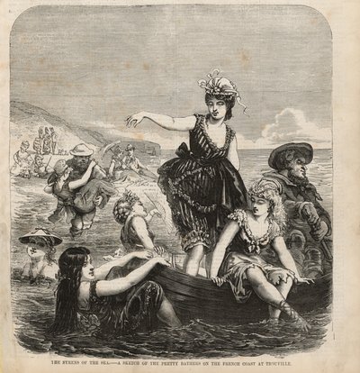 Syrens of the sea, skica hezkých koupajících se na francouzském pobřeží v Trouville od English School