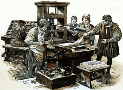 Třetí tiskárna v Anglii byla zřízena v St. Albans v roce 1480 (kvaš na papíře) od English School