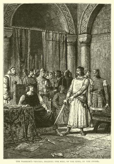 Držení válečníků; držící léno krále mečem od English School